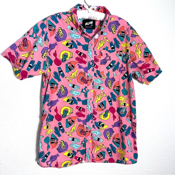 A-Lab Other - Men’s A-Lab Tate Hands Coral Short Sleeve Button Up Shirt Size Medium